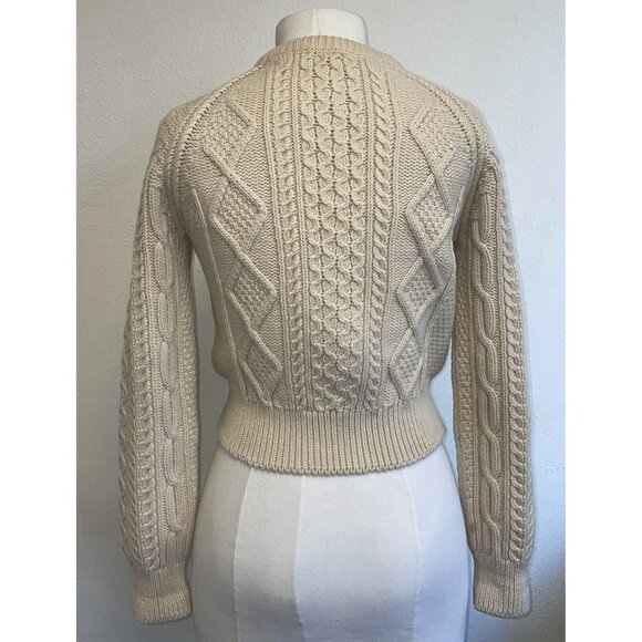 Vintage CHANEL Pure Wool Cable-Knit CC Button Beige Cropped Cardigan Sweater 38 - Picture 4 of 16
